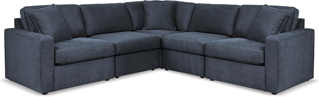 Signature Design by Ashley Modmax Contemporary Stain Resistant 5-Piece Sectional with Armrest, Throw Pillows and Reversible Cushions, Blue