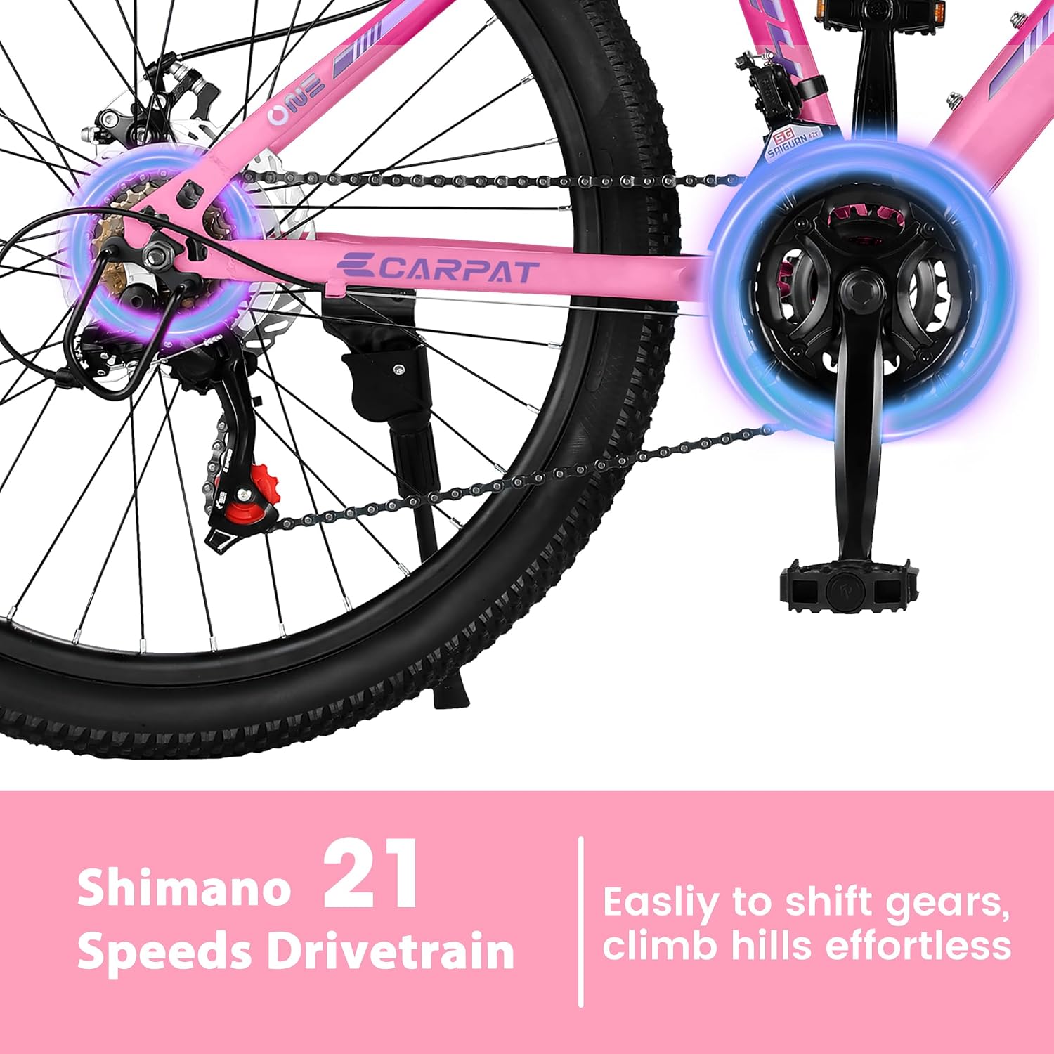Ecarpat 24 26 Inch Women Girls Mountain Bike, Disc/V Brakes 21 Speeds Women Bike, Sturdy Steel Frame and Suspension Fork, Stylish Adult and Teens Bicycle for Urban Trail Snow Commuter