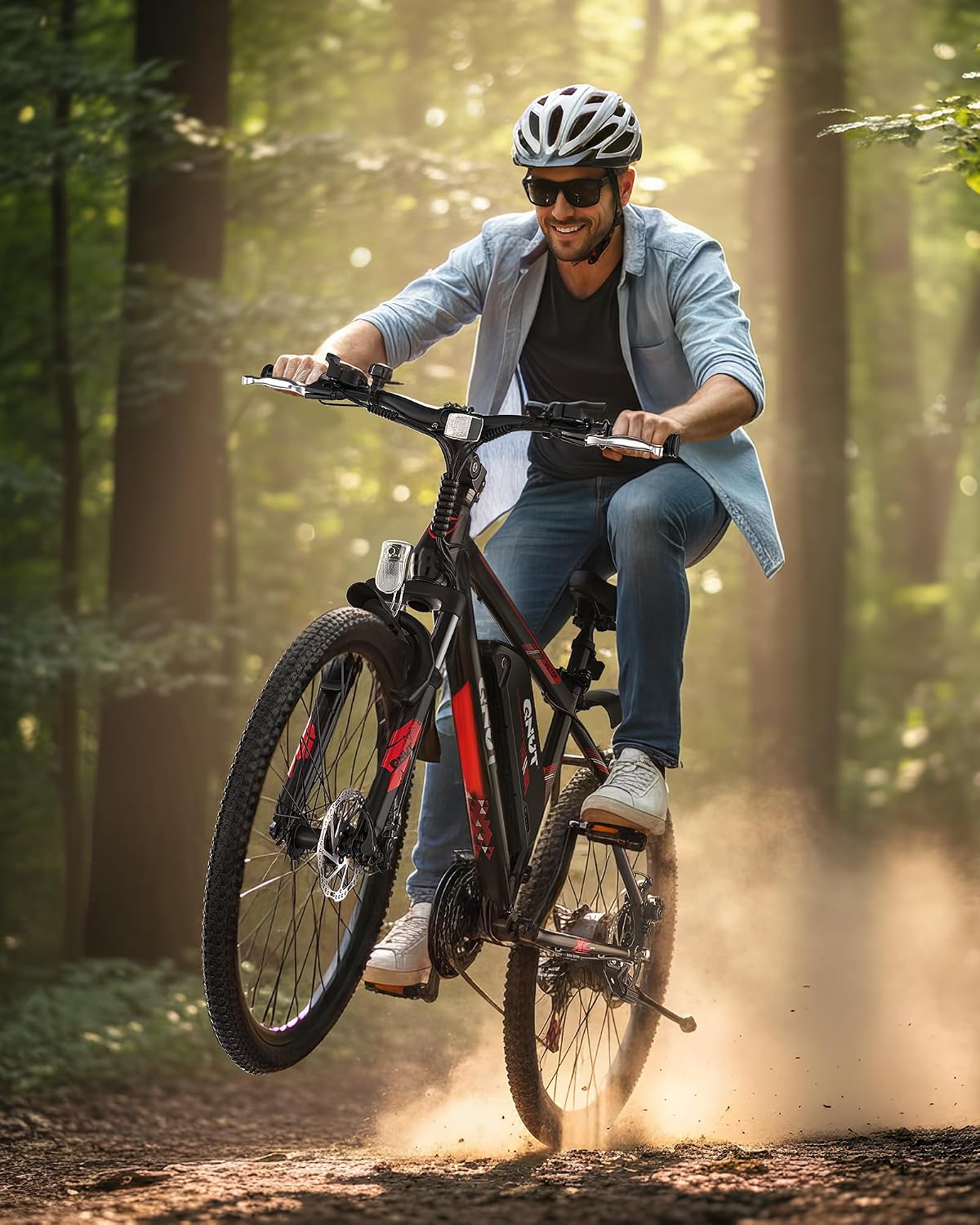 QNUT Electric Bike, Peak 1000W 28MPH 21-Speed Ebike, 36V 10.4Ah Removable Battery Up to 45 Miles, 26' Aluminum Frame, UL 2849 Certified, White Blue
