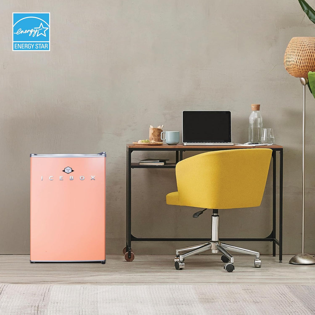 ICEBOX 2.5 Cu. Ft. Compact Refrigerator, ENERGY STAR Certified Small Refrigerator, Single Door Mini Fridge with Chiller Compartment, R600a Refrigerant, IBCR25BLS, Blush Red