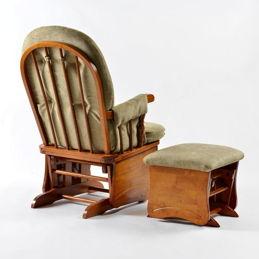 Glider Rocking Chair with Ottoman Set, Solid Wood Nursery Glider Rocker with Padded Cushion, High Back Upholstered Swivel Glider for Living Room, Nursing, Reading, 280LBS Weight Capacity,Oak+Khaki