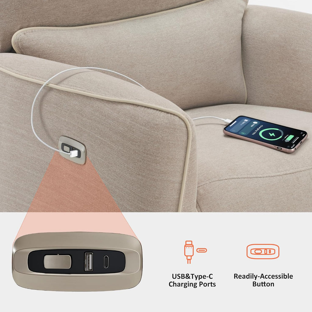MCombo Swivel Glider Rocker Power Recliner Chair, Electric Swivel Rocker Recliner with USB Charging Ports for Living Room and Nursery, Fabric 6922 (Beige)