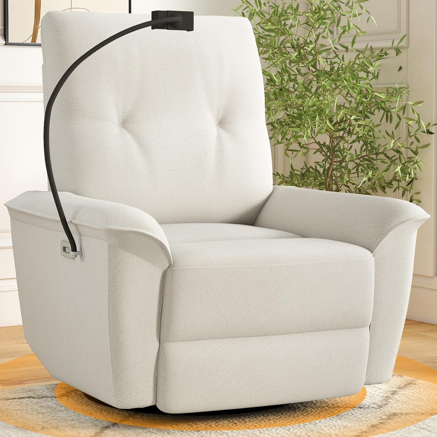 Power Swivel Rocker Recliner Chair for Nursery, Upholstered Glider Rocking Chair with Phone Holder,USB Ports, Small Recliners for Small Spaces Living Room, Bedroom