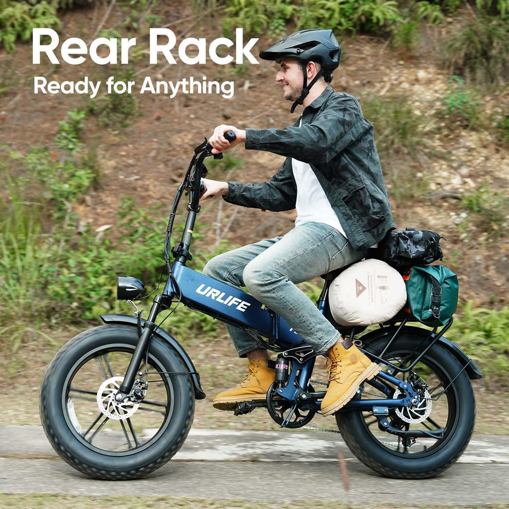 URLIFE Folding Electric Bike for Adults, 48V Motor, 60-80 Miles per Charge, 20'x4' Fat Tires with Quad-Link Full Suspension, 7-Speed & LED Display