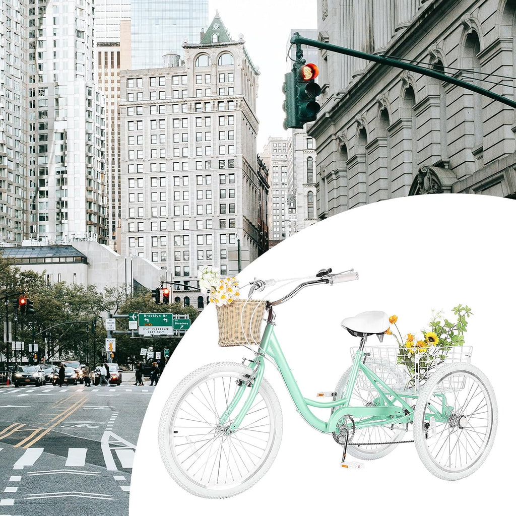Adult Tricycles for Adults, 7 Speed Adult Trikes, 20/24/26 inch 3 Wheel Bike with Basket, Three-Wheeled Cruiser Bicycles for Women and Men, Without Fenders
