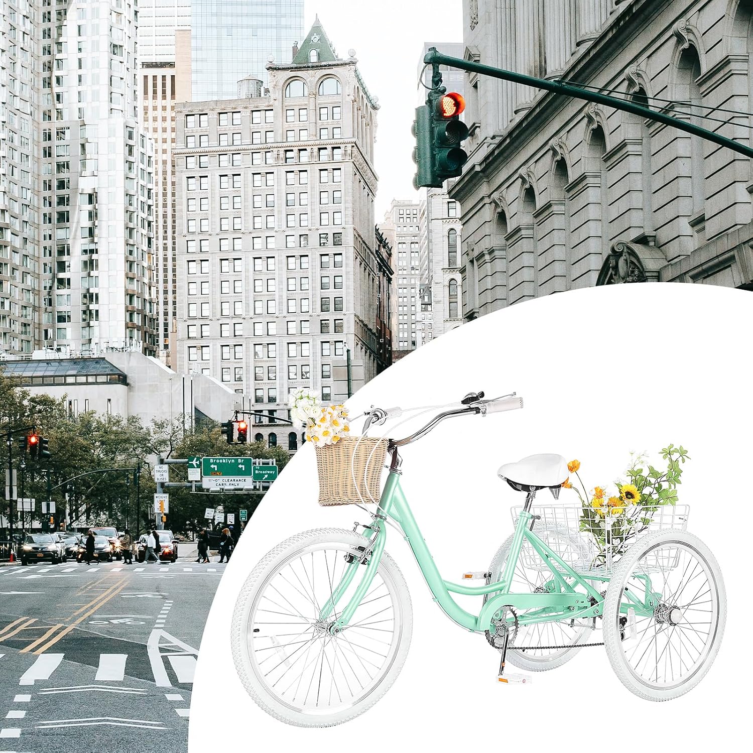 Adult Tricycles for Adults, 7 Speed Adult Trikes, 20/24/26 inch 3 Wheel Bike with Basket, Three-Wheeled Cruiser Bicycles for Women and Men, Without Fenders