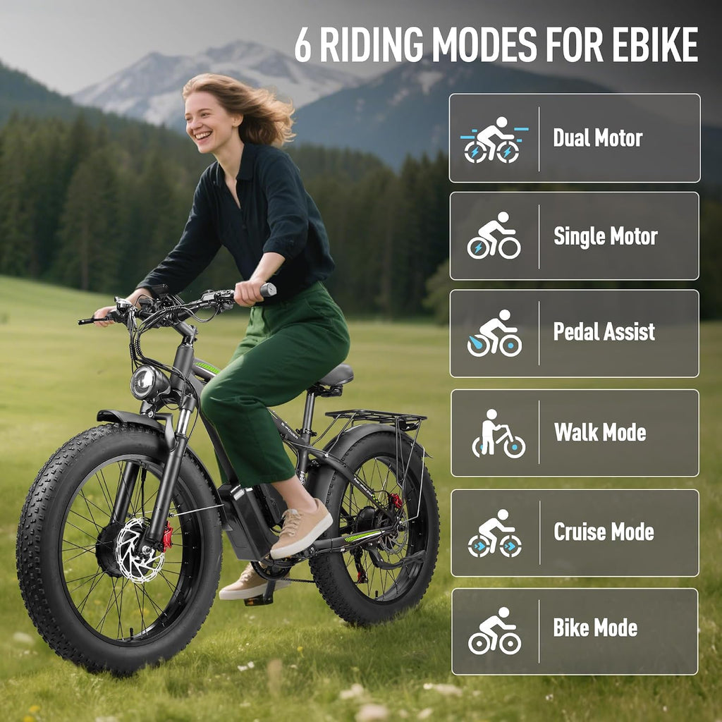 Peak 9000W Dual Motor Ebike - Ebike for Adults 58V Max-Output 36AH Battery 47MPH Fast Electric Bike 105 Miles 7-Speed 24' Fat Tire EBike for Mountain