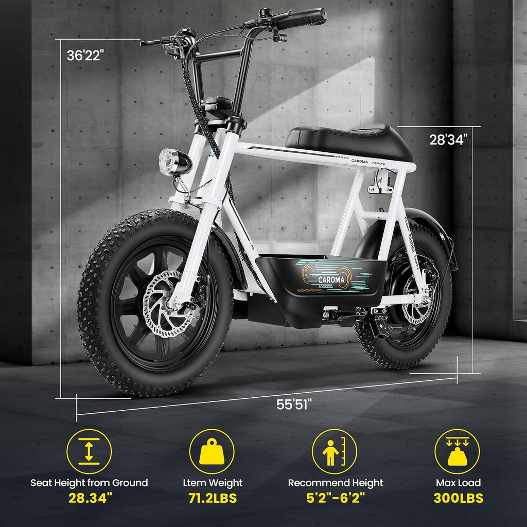 Caroma Peak 1200W/800W/500W Electric Scooter with Seat,16'×3' Fat Tire Ebike All-Terrain,Max 30Miles&20MPH Electric Scooter Adults,Electric Motorcycle Adults with Storage Basket for Pets&Cargo