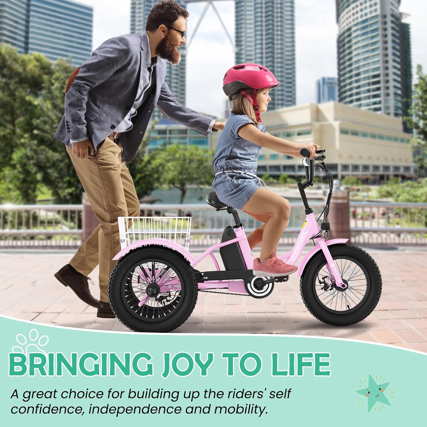LILYPELLE Electric Tricycle for Youth, 250W Aluminum Frame Electric Tricycle Etrike, 16IN 3 Wheels Electric Bicycle Bikes, 3.0 Fat Tire Electric Trike with Removable Battery and Rear Basket