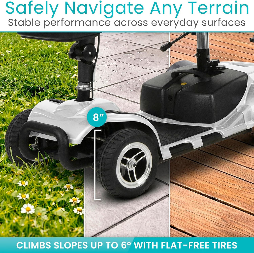 Vive 4 Wheel Mobility Scooter - Electric Powered Wheelchair Device - Compact Heavy Duty Mobile for Travel, Adults, Elderly - Long Range Power Extended Battery with Charger & Basket
