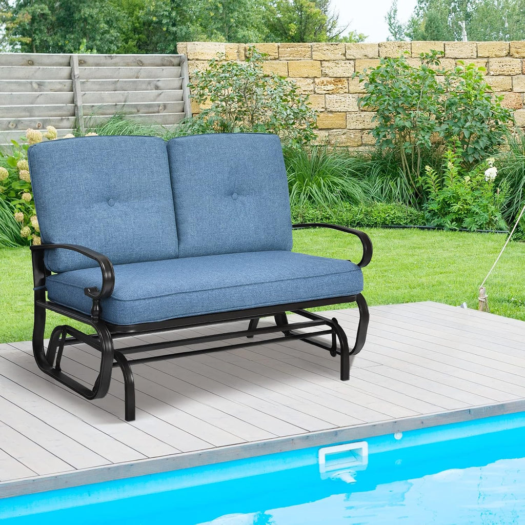 Giantex Outdoor Glider Bench, Patio Loveseat with Cushions, 440 Lbs Capacity, 2-Person Outdoor Rocking Chair, Porch Glider Swing for Garden, Backyard, Poolside, Patio Seating Rocker (Navy)