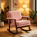 Nursery Rocking Chair Velvet Upholstered Accent Rocker Chair with Backrest Comfy Soft Rocker Glider Solid Rubber Wood Leg for Bedroom Living Room Nursing Room, Pink