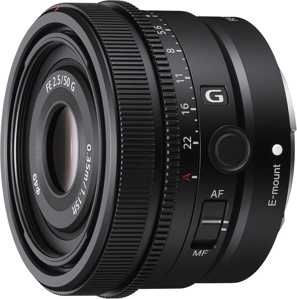 Sony FE 50mm F2.5 G Full Frame Ultra Compact Lens SEL50F25G for E-Mount Mirrorless Cameras Bundle with 49mm UV/Polarizer/FLD Filter Kit + Deco Photo Protective Case 4 Pack + Software and Accessories