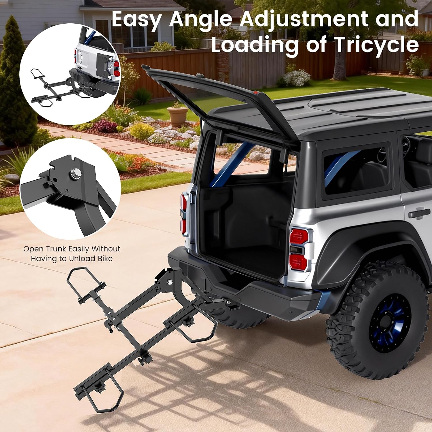 H&ZT Fat Tire Trike Carrier Rack for SUV Truck RV, Heavy-Duty Foldable Bike Carrier for 3-Wheel Bicycles, Fits 5' Wide Tires, Heavy Duty, Rear Platform Rack for Adult Tricycle