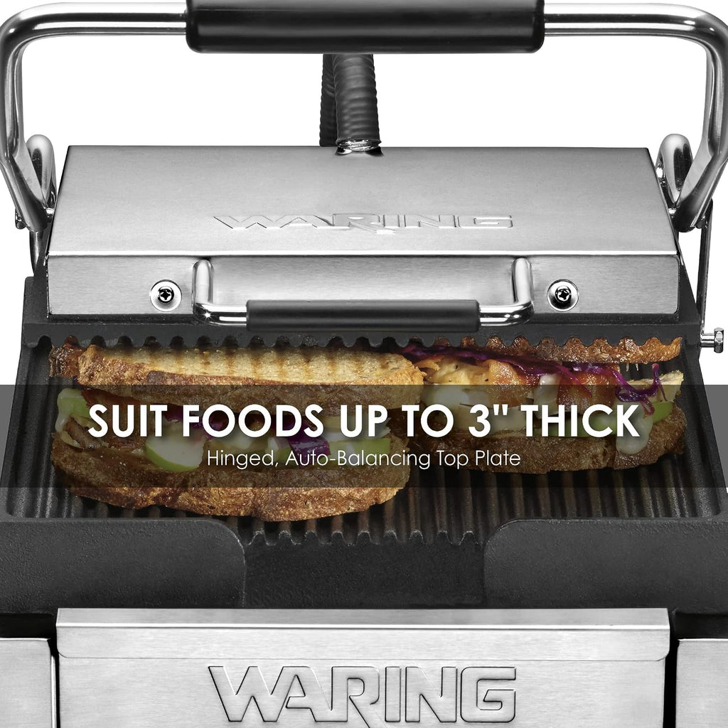 Waring Commercial WFG275 Full Sized 14' x 14' Flat Toasting Grill, 120V, 1800W, 5-15 Phase Plug