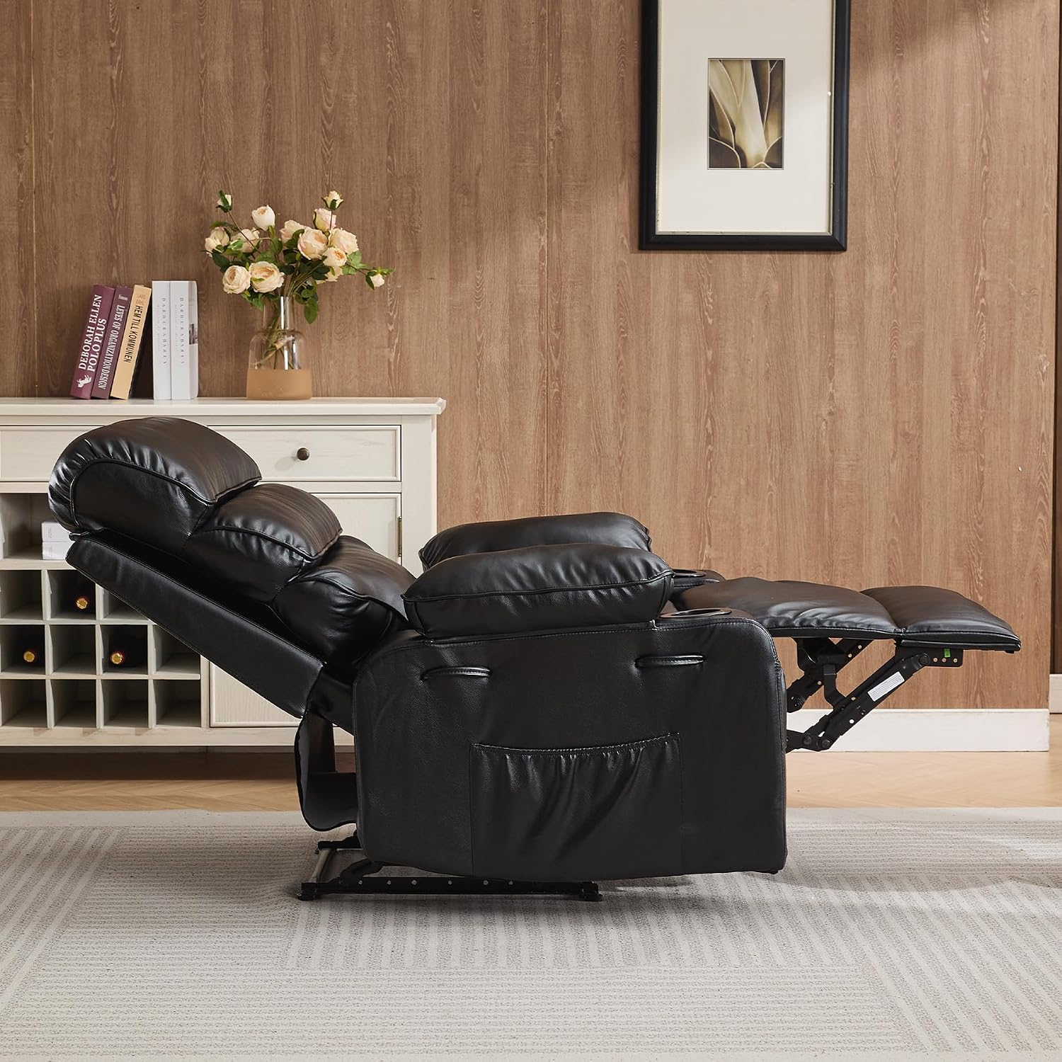 PU Leather Extra Wide Manual Recliner for Adults with Massage and Heat, Large Lazy Chair with 1.5X Sponge Comfort Arm and Back for Living Room, Bedroom