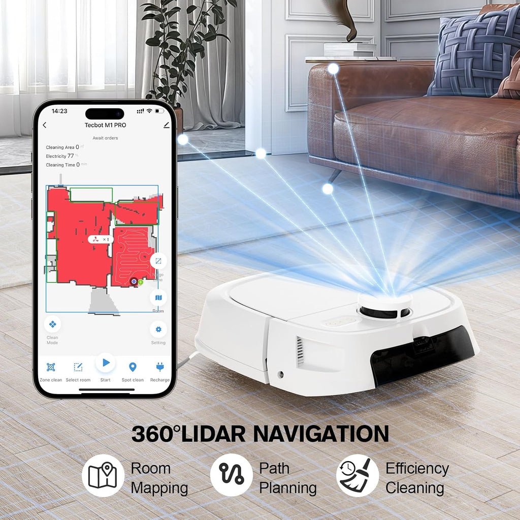 Robot Vacuum and Mop Combo, LiDAR Mapping Robotic Vacuum Cleaner for Pet Hair, Vacuum & Mop at the Same Time, No-Go Zones, Room Select, Multi-Floor Maps, 240-Min Runtime, App & Voice Control (2.4GHz)