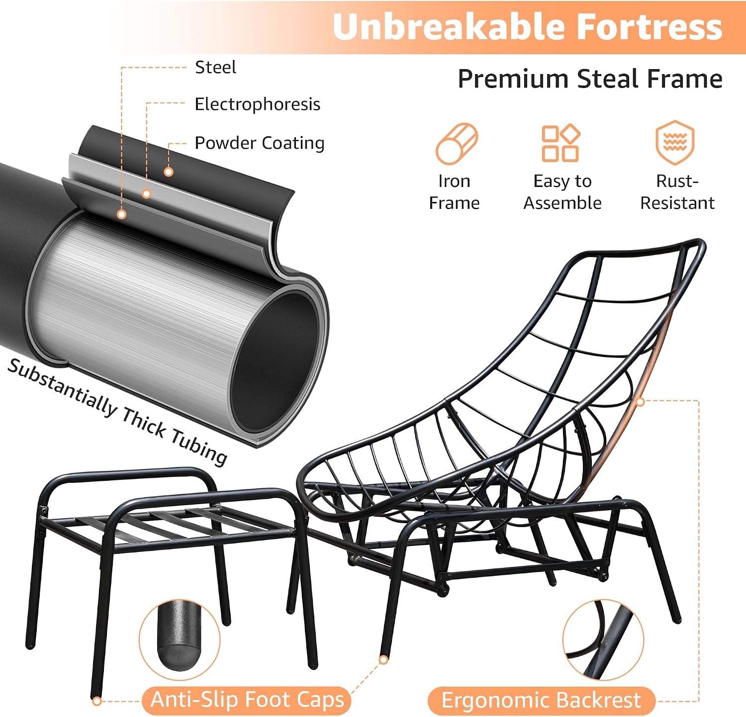 NATURAL EXPRESSIONS Lounge Chair Outdoor with Ottoman, 2-Piece Gentle Rocking Chaise Lounge Set, 4.7' Olefin Cushion & Sturdy Frame, Glider Rocking Chair for Indoor Outdoor Use