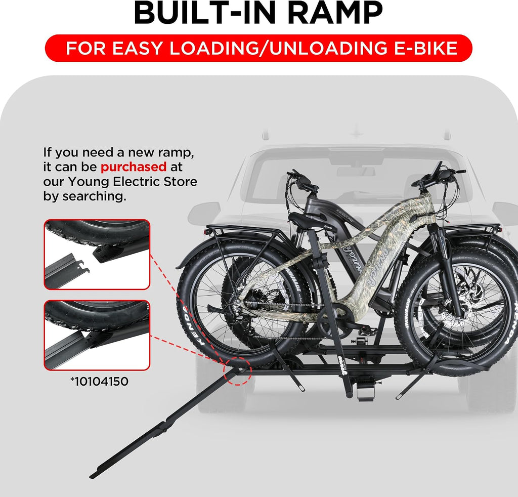 YOUNG ELECTRIC 200LBS EZ-FOLD Aluminum 2-Ebike Carrier with Ramp for Bikes and Electric Bike, Car SUV Truck Van RV and Trailer