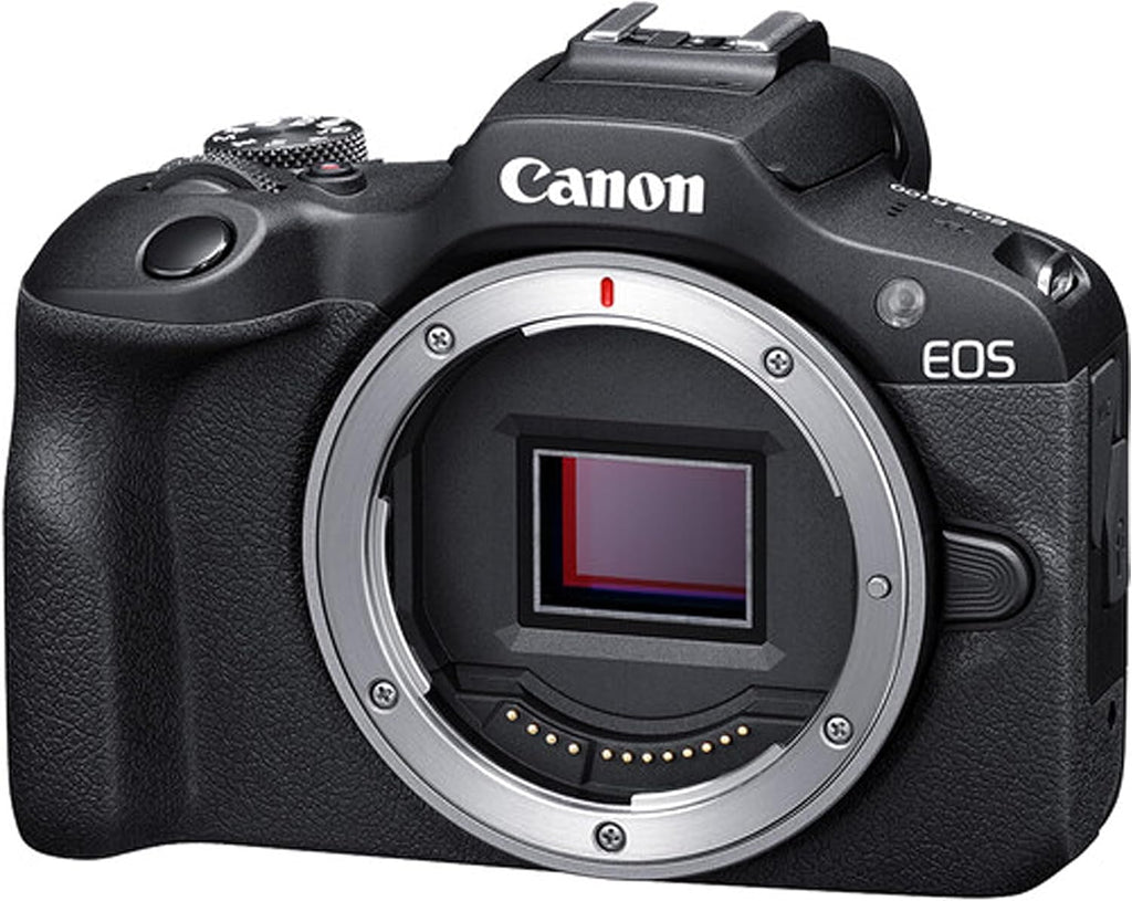Canon EOS R100 Mirrorless Camera with 50mm Prime Lens + 64GB Memory Card, Case, Hood, Grip-Pod, Filter Professional Photo Bundle (Renewed)