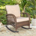 Outdoor Wicker Rocking Chair with Thickened Cushions, All-Weather Rattan Patio Rocking Chairs, Rocker Wicker Chair for Backyard & Porch Garden, Beige