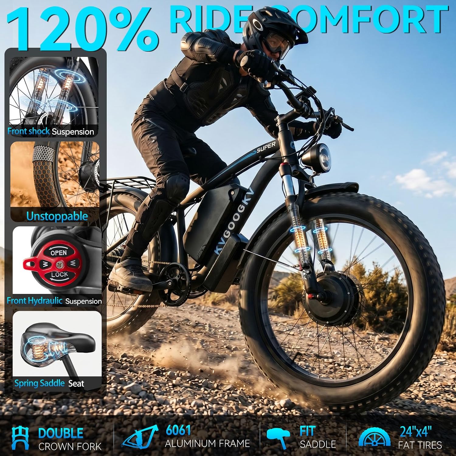 9000W Peak 58V Max-Output Ebike for Adults, Powerful 34Ah Battery Dual Motor Ebike, 47MPH Top Speed Fast E-Bike, Up to 105 Miles 24'x4.0 Fat Tires Electric Mountain Bicycle for Sand Beach Snow