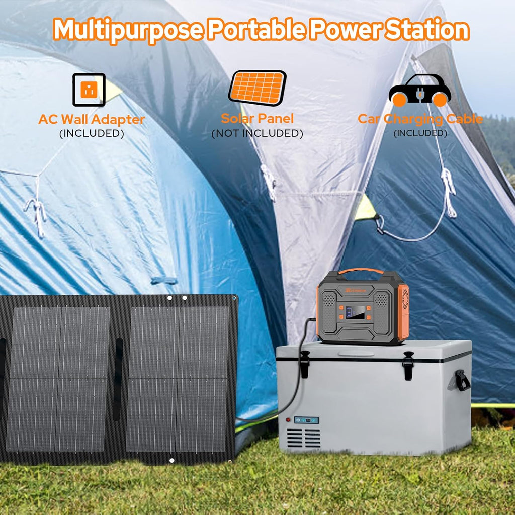 Portable Solar Generator with Panel,300W Portable Power Station with Foldable 60W Solar Panel, 110V AC Outlet Camping Solar Power Bank Lithium Battery Pack for Home Use RV Outdoor Power Outage