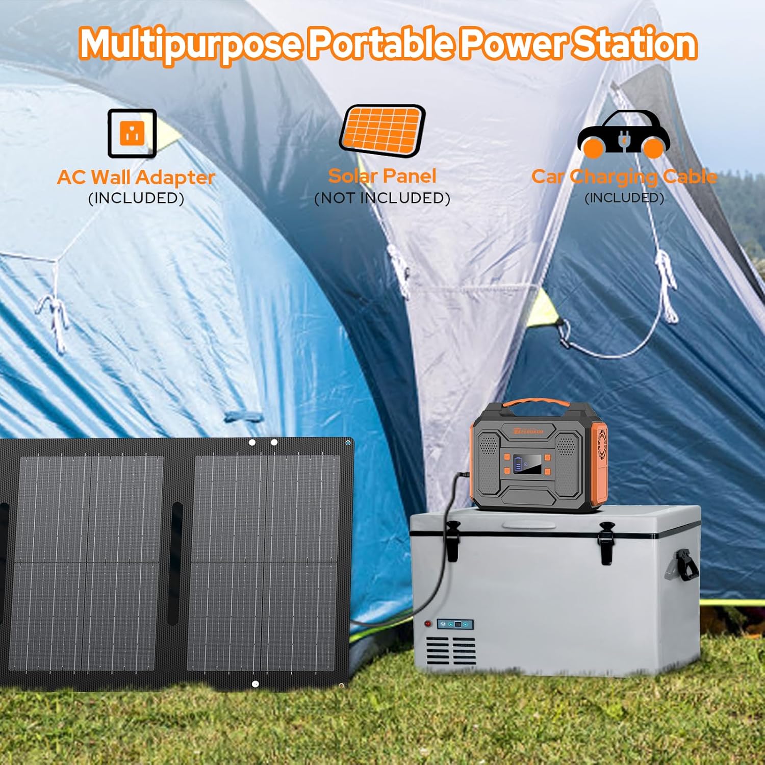300W Portable Solar Generator Power Station, Small Camping Power Bank with Foldable 40W Solar Panel Bundle, 110V Portable Power Pack with AC Outlet for Camping Outdoor Home Use