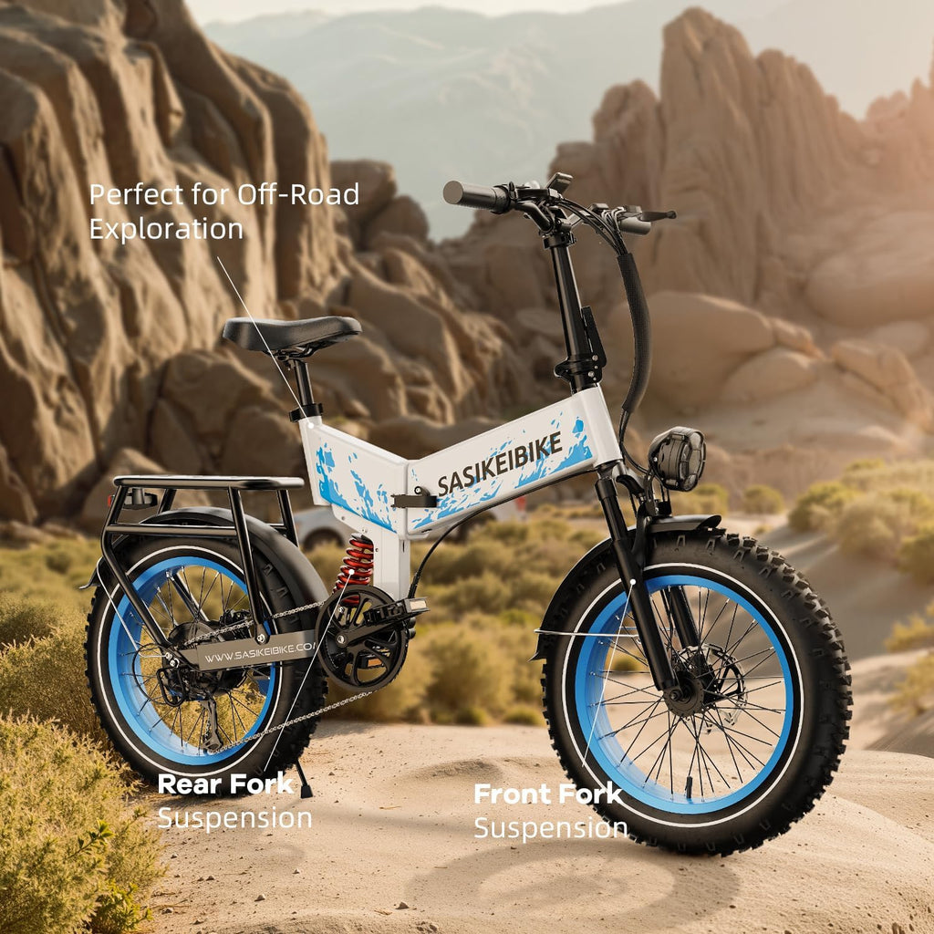 SASIKEIBIKE 1500W Folding Electric Bike for Adult,52V20Ah Removable Battery Ebike with 70Mile Max,20' x4.0 Fat Tire E-Bike, Foldable Dual Suspension Electric Bicycle for Commute,Mountain