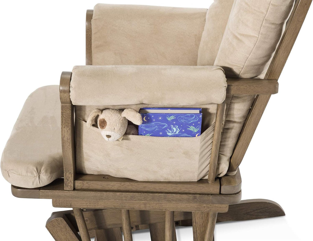 Child Craft Cozy Glider Rocker and Ottoman Set, Smooth Quiet Gliding Motion, Padded Cushion with Convenient Storage Pockets, Solid Wood Base & Frame (Dusty Heather with Beige Cushion)