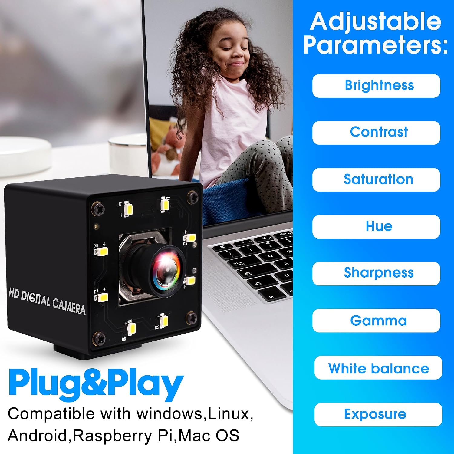 ELP 4K USB Camera Night Vision 8mp Autofocus Webcam for Computer Mini UVC USB2.0 Lightburn Camera IMX415 USB Security Camera PC Camera for Raspberry pi Jetson Nano (100degree No Distortion Lens)