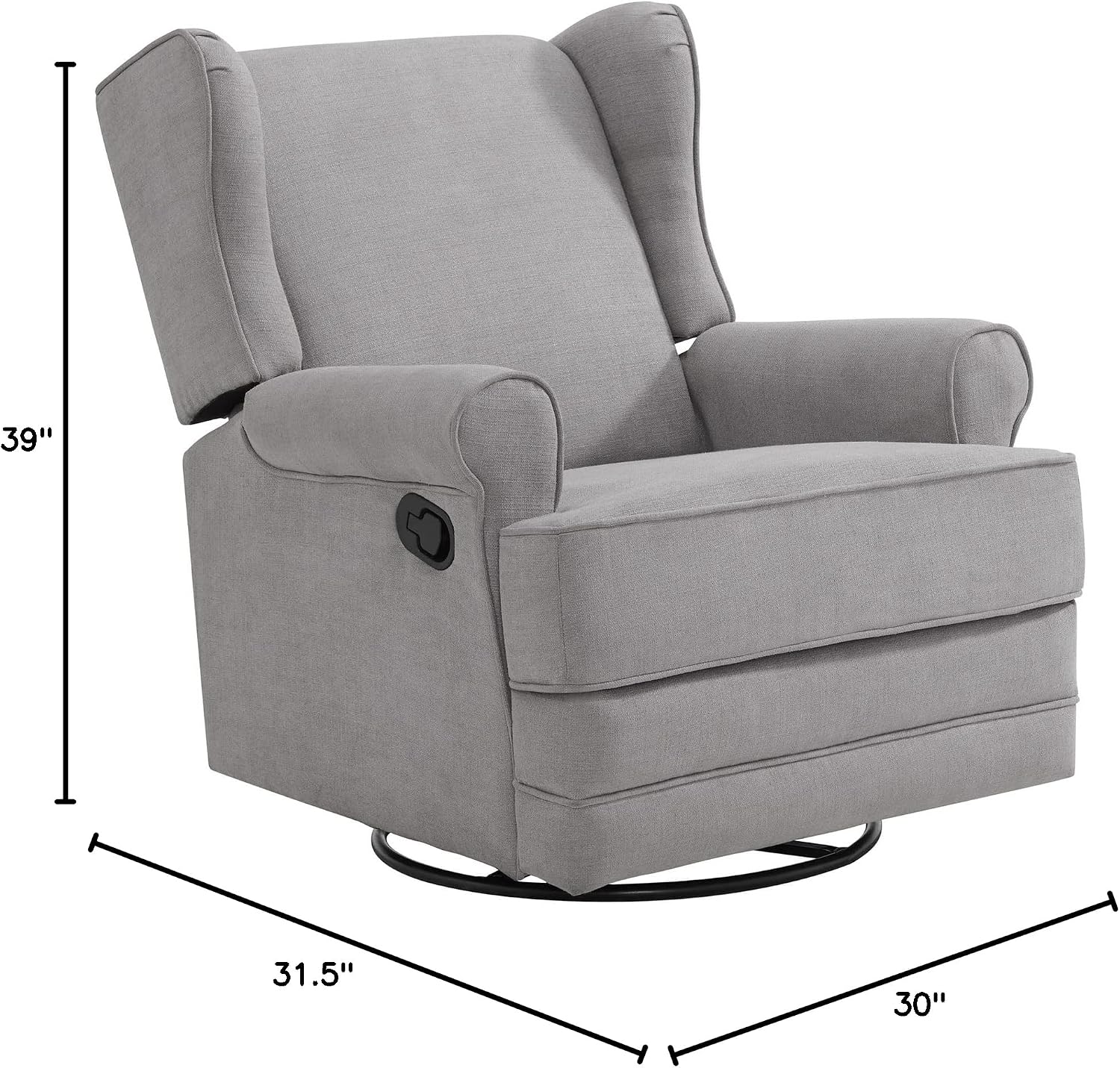 Oxford Baby Teegan Upholstered Glider Recliner Rocking Chair 360° Swivel for Nursery and Living Room - Gray