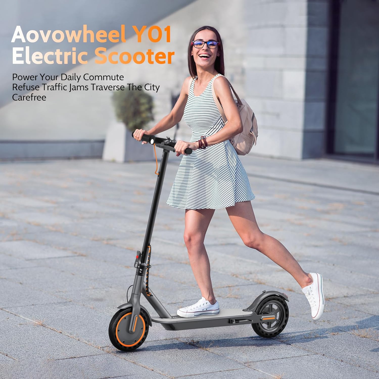 Aovowheel Electric Scooter for Adults, Folding E Scooter with 250W-500W Motor 16-24 Mph Top Speed, Max 15-60Miles Long Range,6.5''/8.5''/10''/14'' Solid Tires Commuting Scooters, Dual Brakes