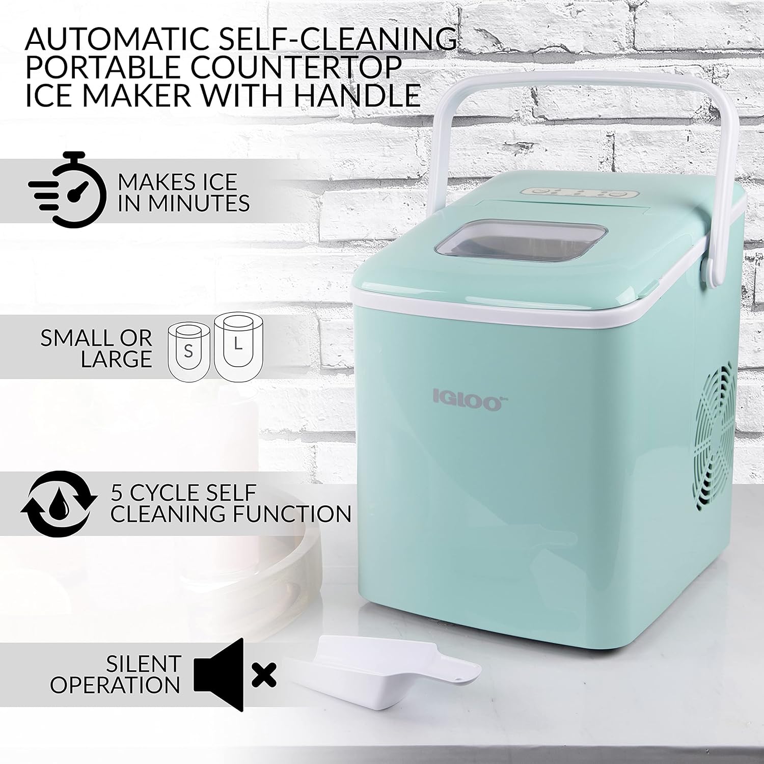 Igloo Automatic Self-Cleaning Portable Electric Countertop Ice Maker Machine with Handle, 26 Pounds in 24 Hours & Keurig K-Elite Single-Serve K-Cup Pod Coffee Maker, Brushed Silver