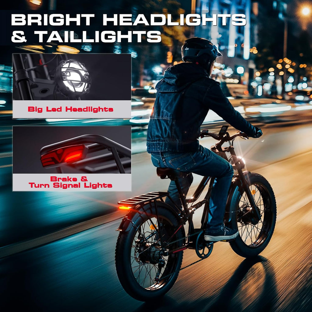 Seemoon Electric Bike for Adults, 52V 20Ah 26' Fat Tire Fast Ebike, up to 100 Miles, Hydraulic Brakes, Off-Road Mountain Hunting AWD Ebike for Men (Black)