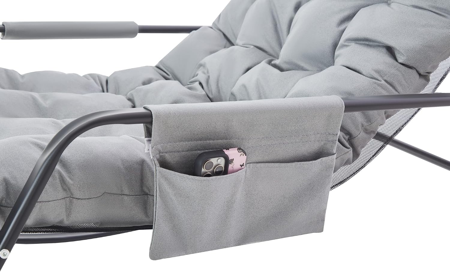 Oversized Papasan Rocking Chair, 35.8' Extra-Wide Sling Rocking Chair for Nursery & Patio, Waterproof Technical Leather Glider for Living Room Reading, Modern High Back Lounge Chair with Foot Rest