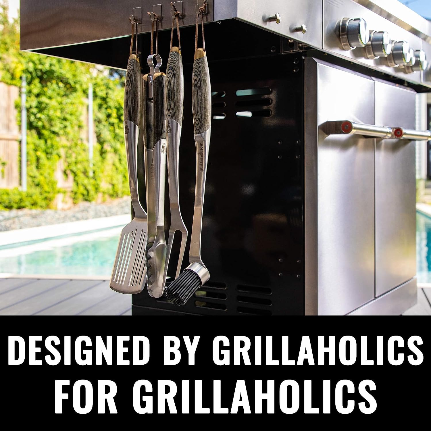 Grillaholics Premium BBQ Grill Tools – The Ultimate Grilling Gift for Dad - Luxury 4-Piece Barbecue Utensils Grill Set with Wooden Gift Box