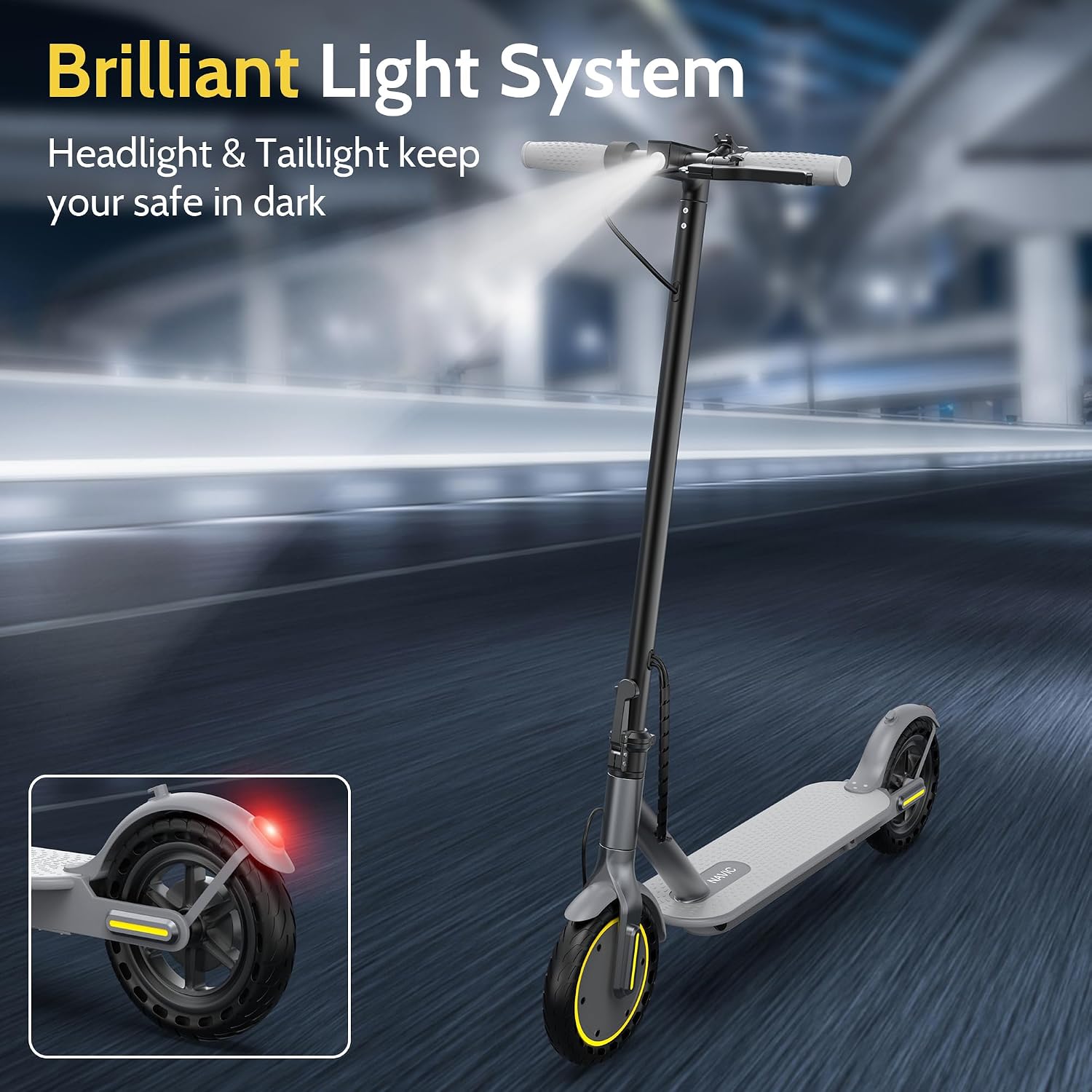 NAVIC Electric Scooter with Dual Suspension, 8.5'/10' Tires, 350W/500W Motor, 19/22 Mph, Max 22/25/27/49Miles Range, Foldable E Scooter for Adults with Braking, App Control