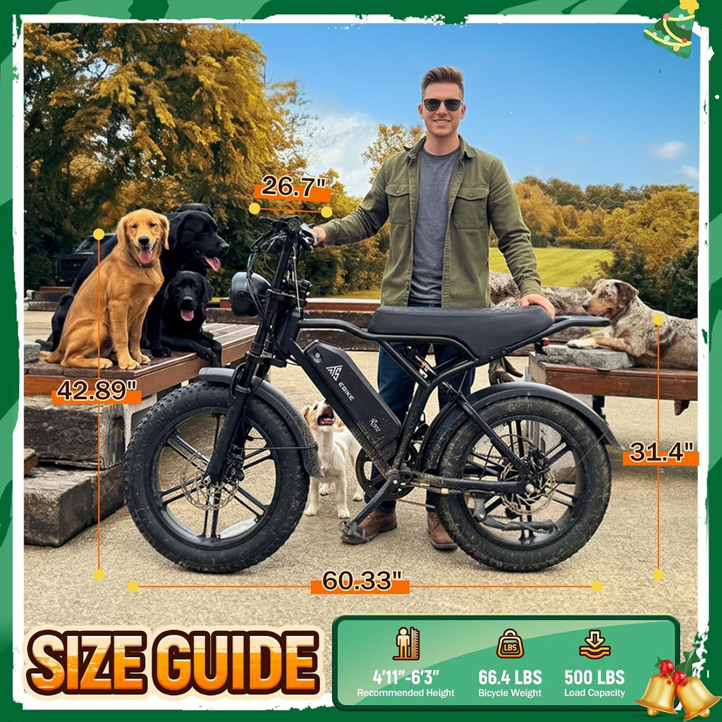TST Electric Bike for Adults, 1500W Peak Motor 60/100 Miles Fat Tire Ebike with 48V 15Ah/25Ah Removable Battery 20' Electric Dirt Bike Full Suspension and 7-Speed