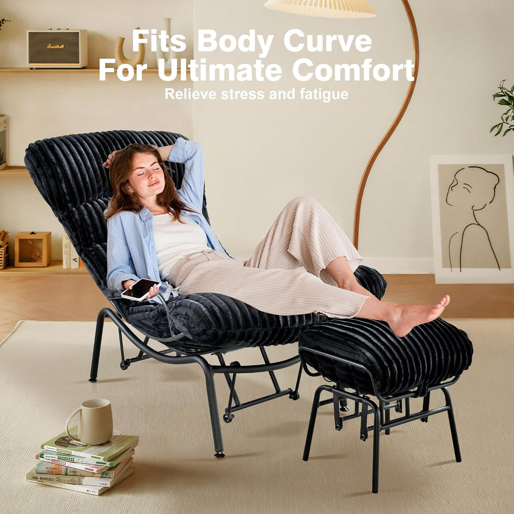 ovios Rocking Chair with Ottoman, Glider Recliner with Footrest, Lazy Accent Armchair with Comfy Cushion for Living Room Bedroom Office, Cloud Plush Corduroy, Black