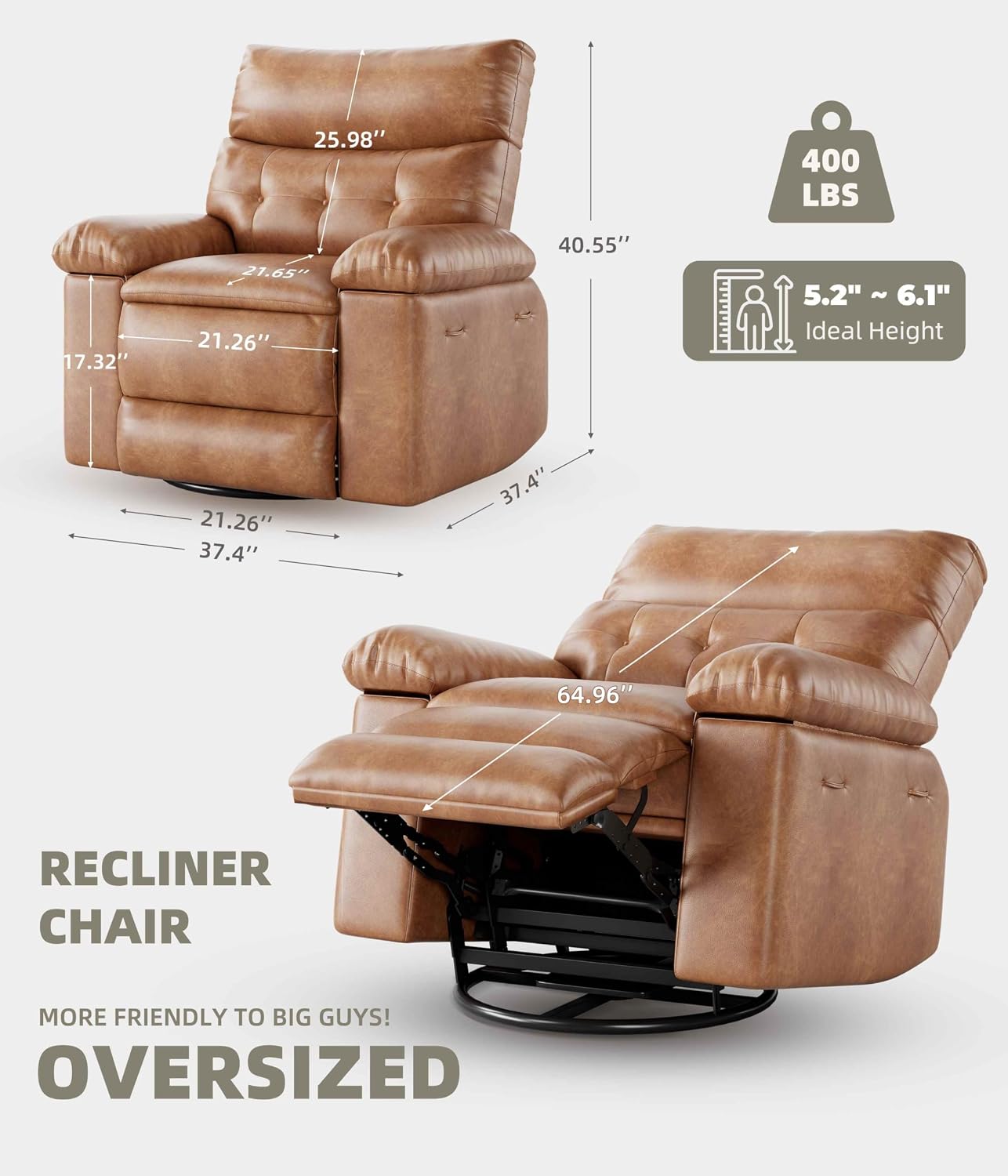 GarveeHome Power Rocker Swivel Recliner Chair - Heat and Massage, PU Leather Electric Glider Rocking Chair with USB Port, Glider Recliner Nursery Chair for Living Room, Bedroom, Nursery