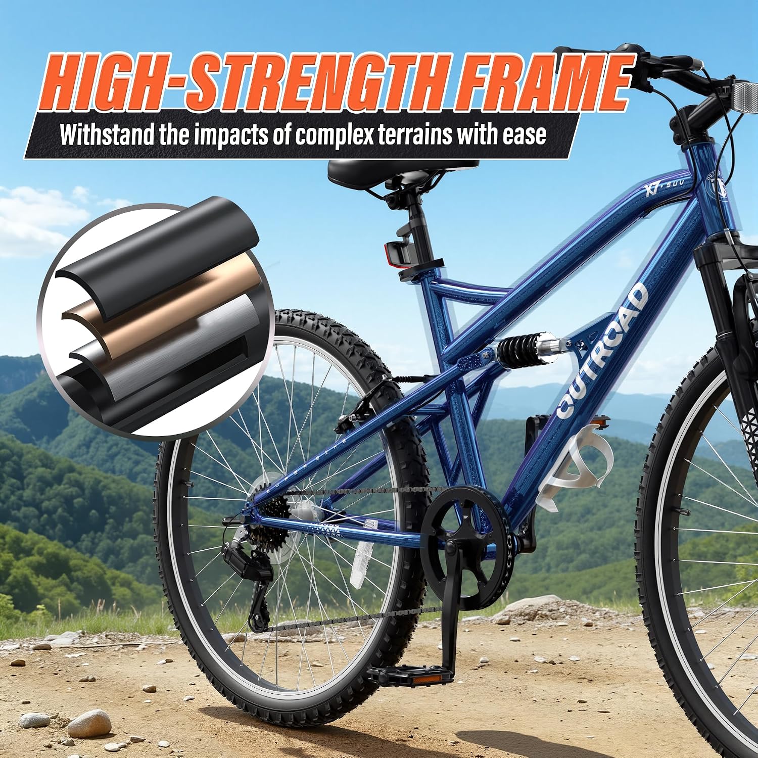 Betterland 26 Inch Mountain Bike with Adjustable Ergonomic Seat, 7/21 Speed Adult Bike with Dual V Brakes, Outdoor Cycling Bike with High Carbon Steel Frame and Front Suspension