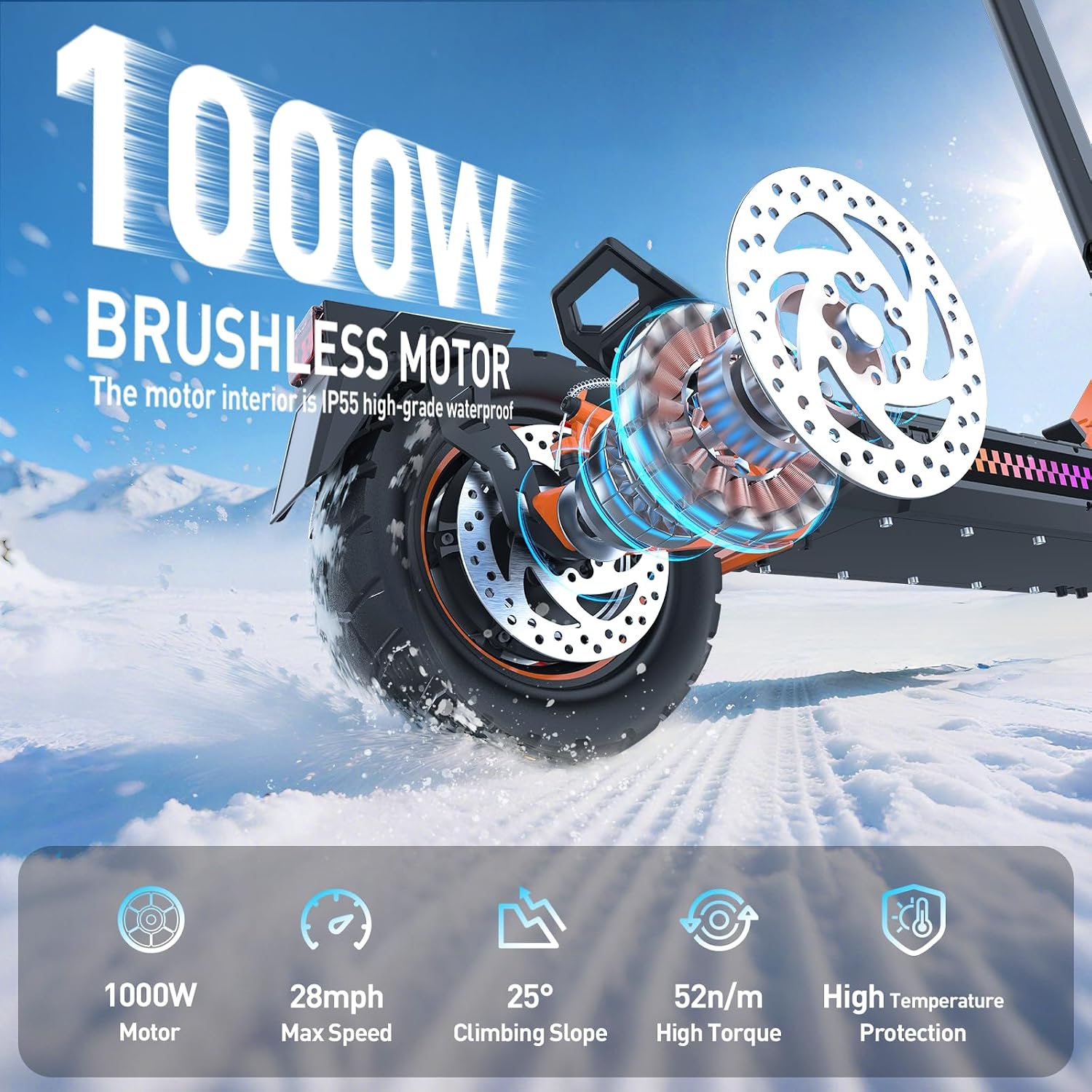 Electric Scooter aldults, 10' Tires, 1000W Brushless Motor, Top Speed 28 MPH, 28 Miles Max Range, Smart APP, Max 330lbs Load, 4.9in Display, Folding E Scooter（Upgraded Shock Absorption）