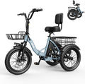 Qlife Triker Electric Bike, Peak 1200W Brushless Motor Folding Trike Ebike, 499Wh Removable Battery, Step-Thru 3 Wheel Electric Bicycle, Up to 55 Miles, 18 Tire Tricycle for Adults