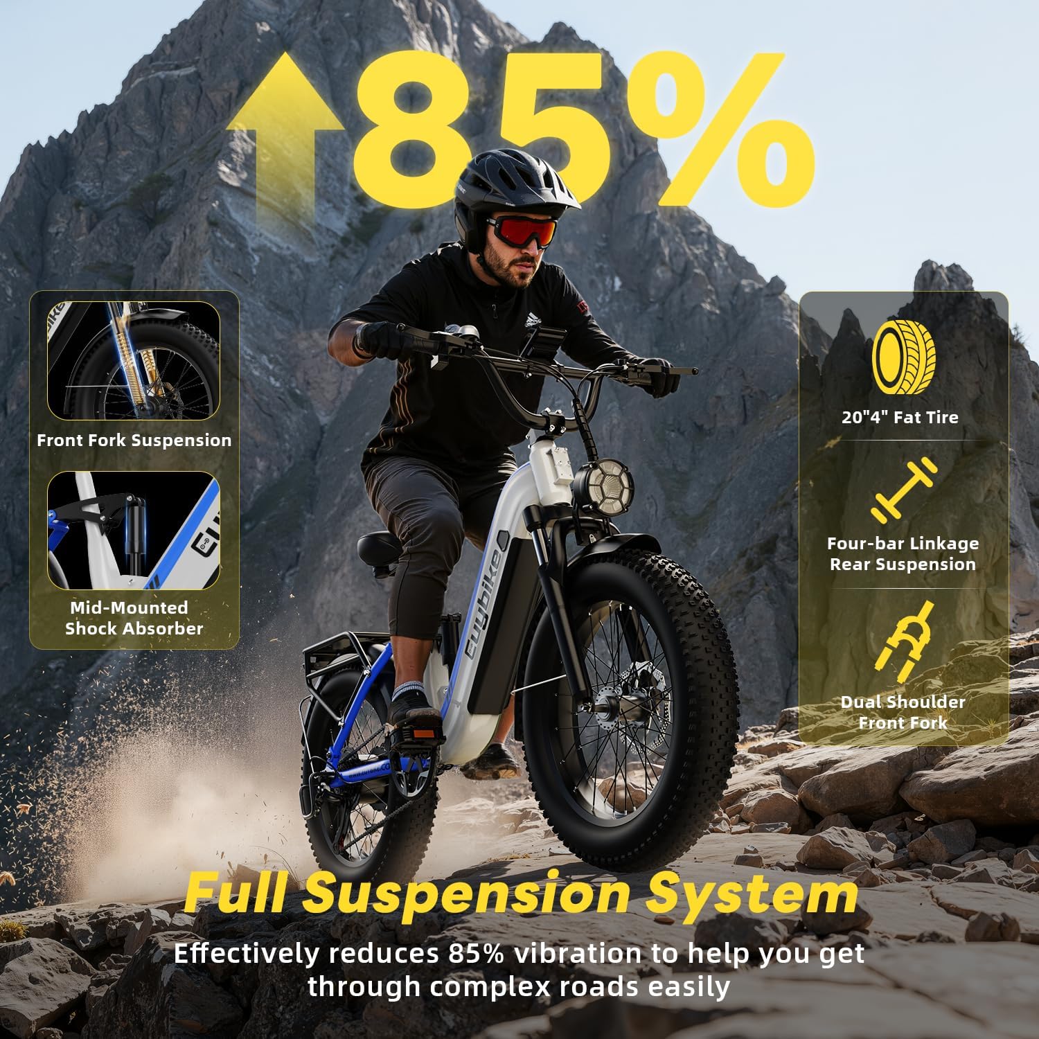 Electric Bike for Adults 1400W Peak, 48V 20AH(960WH) Removable Battery, 20'x4' Fat Tire 80 Miles Range Step-Thru 30+MPH Hunting Ebike, 7-Speed Dual Brakes Electric Bicycle White with Rear Basket