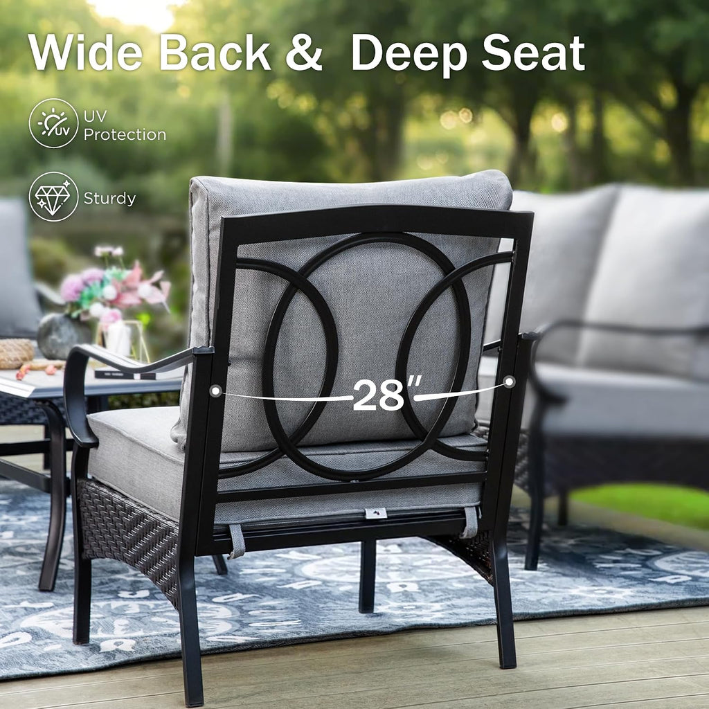 PHI VILLA Patio Chairs Set of 2, Outdoor Wicker Chairs with Thick Cushion, All Weather High Back Outdoor Furniture for Balcony Porch and Yard