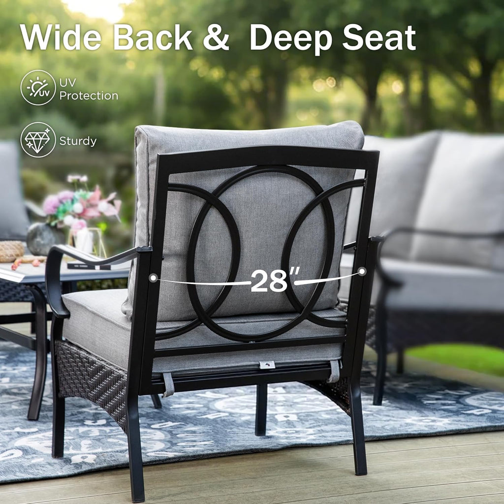PHI VILLA Patio Rocking Chairs Set of 2, Outdoor Wicker Chairs with Thick Cushion, All Weather High Back Outdoor Furniture for Balcony Porch and Yard