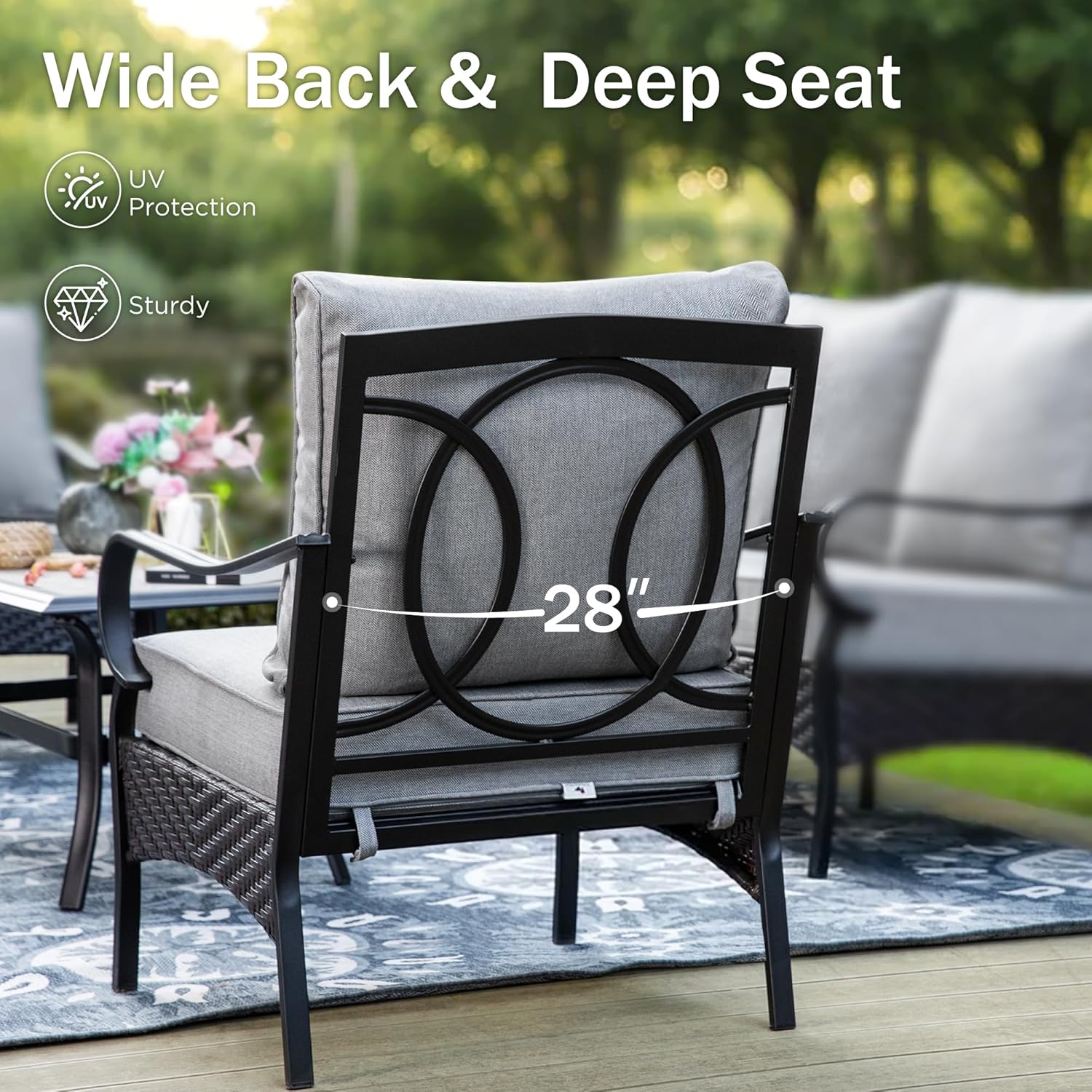 PHI VILLA Patio Rocking Chairs Set of 2, Outdoor Wicker Chairs with Thick Cushion, All Weather High Back Outdoor Furniture for Balcony Porch and Yard
