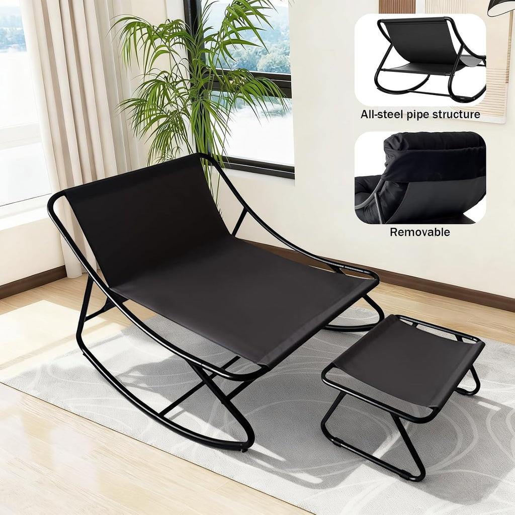 OPLukAS Rocking Chair with Foot Rest, Outside Rocking Chair, Comfy Rocking Chairs with Thick Cushion and Frame, Mecedora for Outside Porch Patio Backyard Balcony Bedroom Offices (Black)