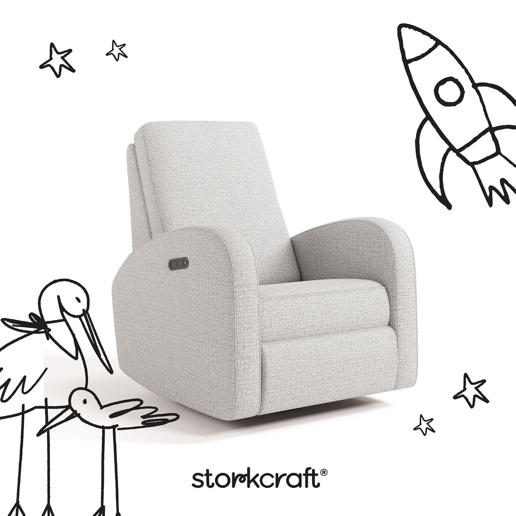 Storkcraft Santa Monica Power Recliner Swivel Glider (Steel Basketweave) – GREENGUARD Gold Certified, CertiPUR-US Certified Foam, Effortless Electronic Power Recline, USB-A & USB-C Charger